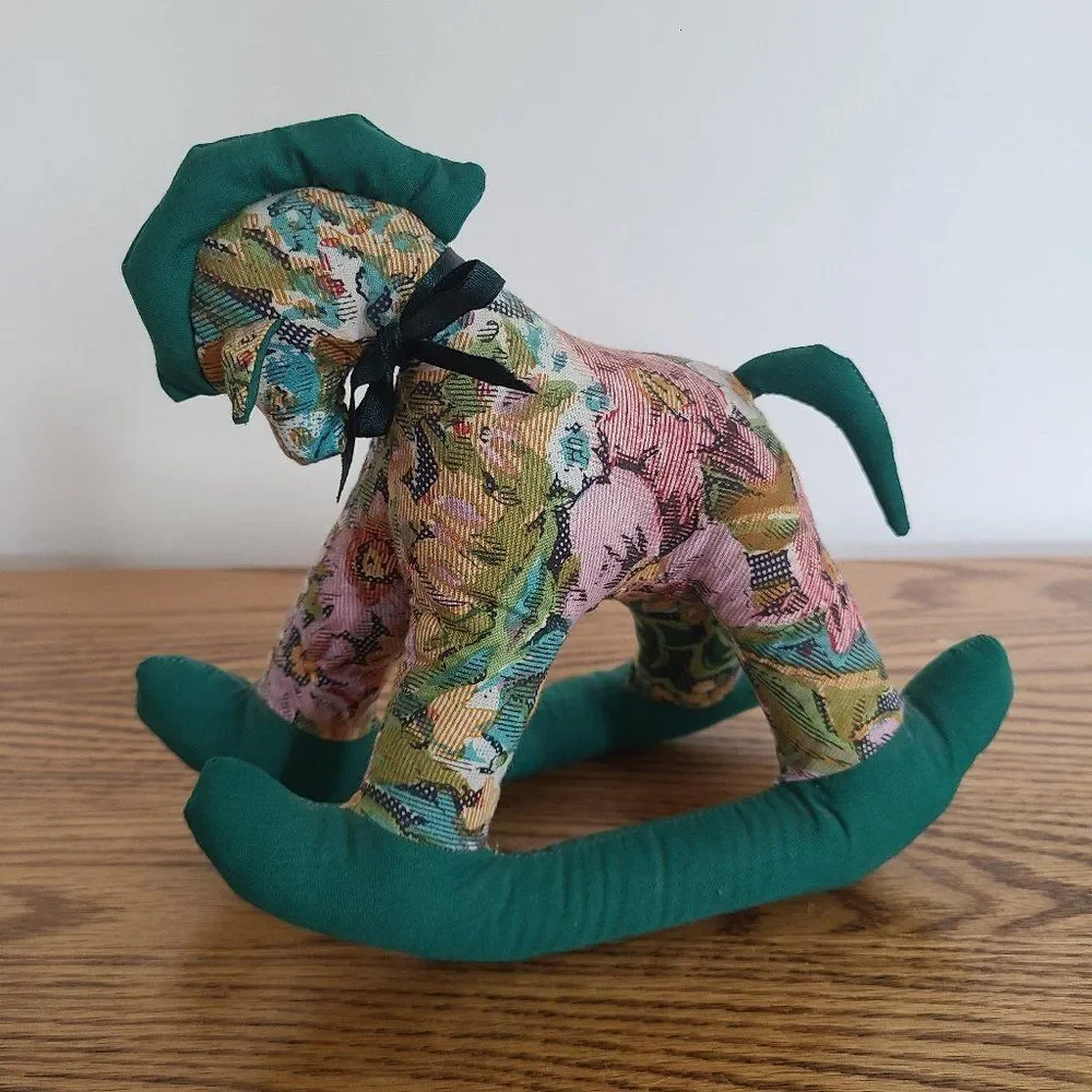Vintage Cloth Handcrafted Mini Rocking Horse Plush Floral Fabric Tapestry Look